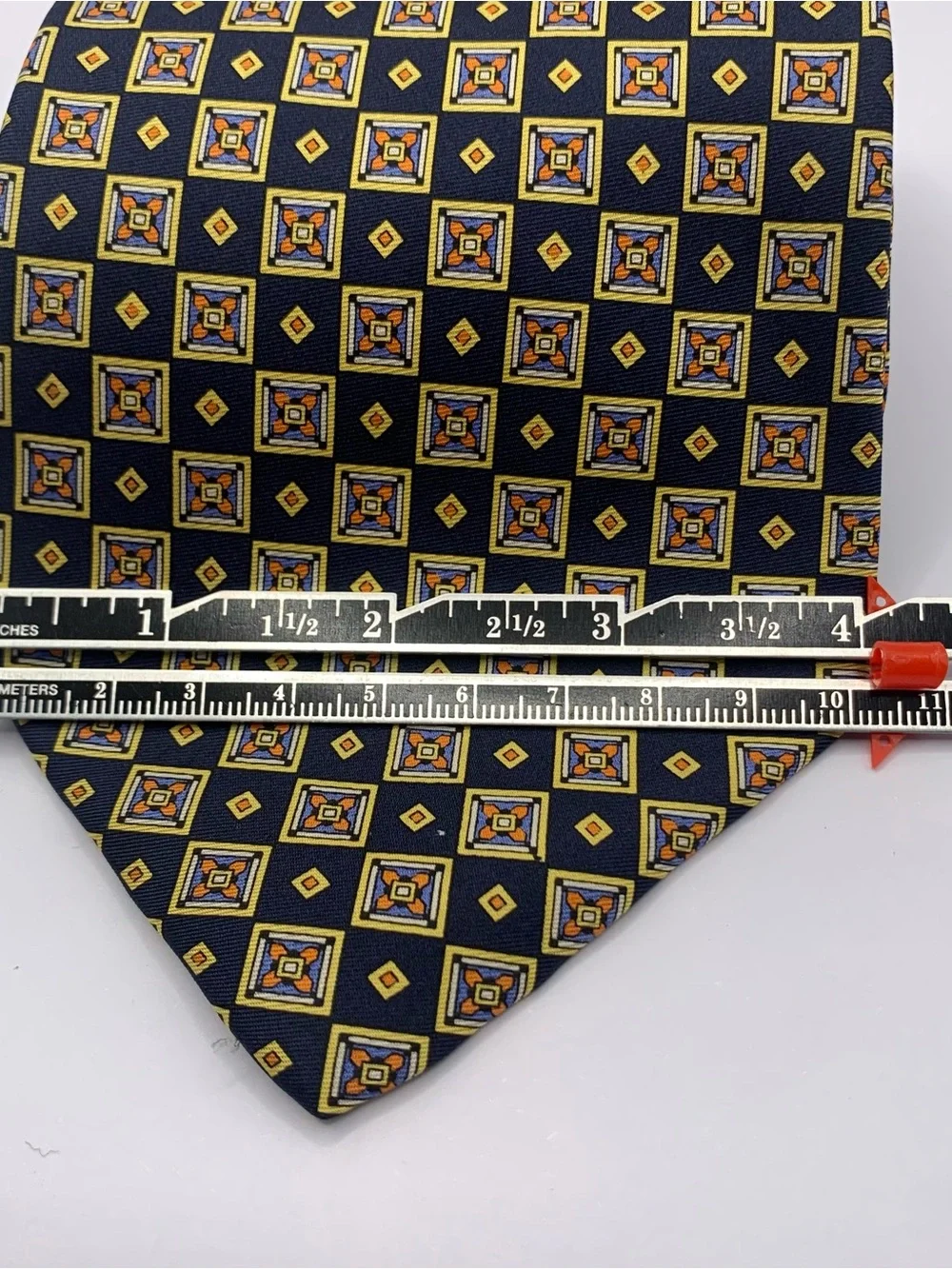 Brittany House London Black and Yellow Diamond-Pattern Silk Tie business formal